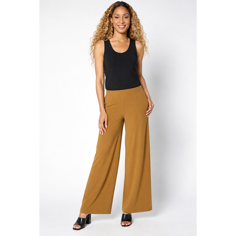 Susan Graver Pet Every Day Textured Liquid Knit Wide-Leg Pants Caramel Twist 3XP